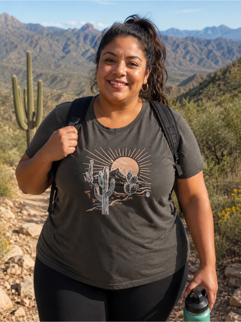 Women's Charcoal Grey Desert Cactus Graphic Tee